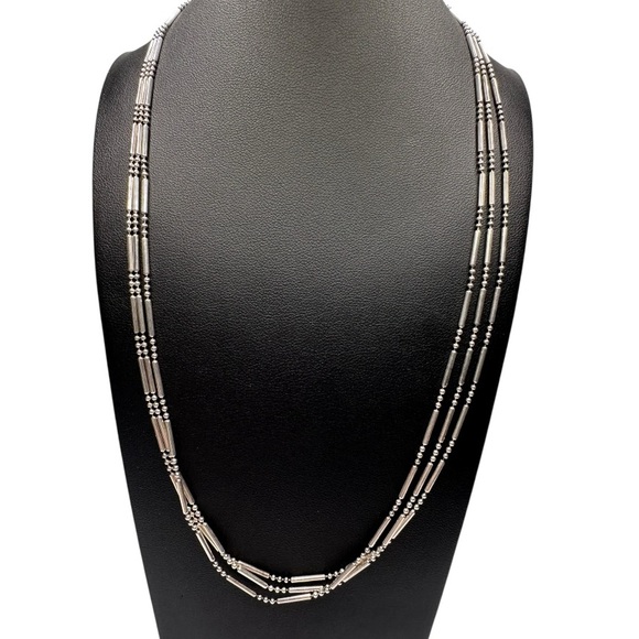 Vintage Milor Italy Sterling Silver Triple Strand Tube & Bead 925 Necklace 20” - Picture 1 of 16